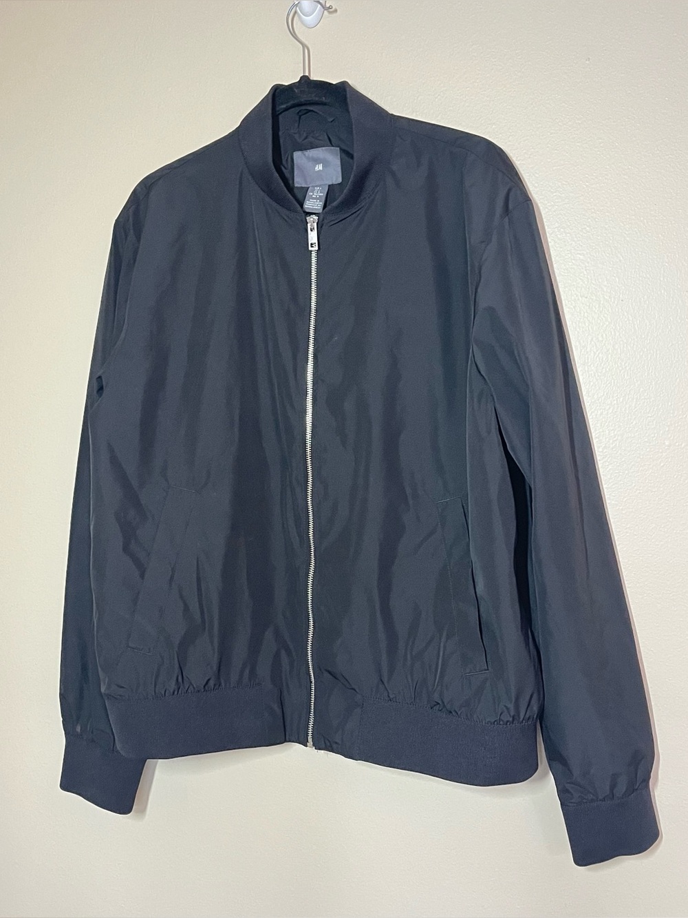 H&M Men's Black Bomber Jacket with Silver Zip L